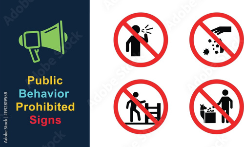 Public behavior prohibition signs collection