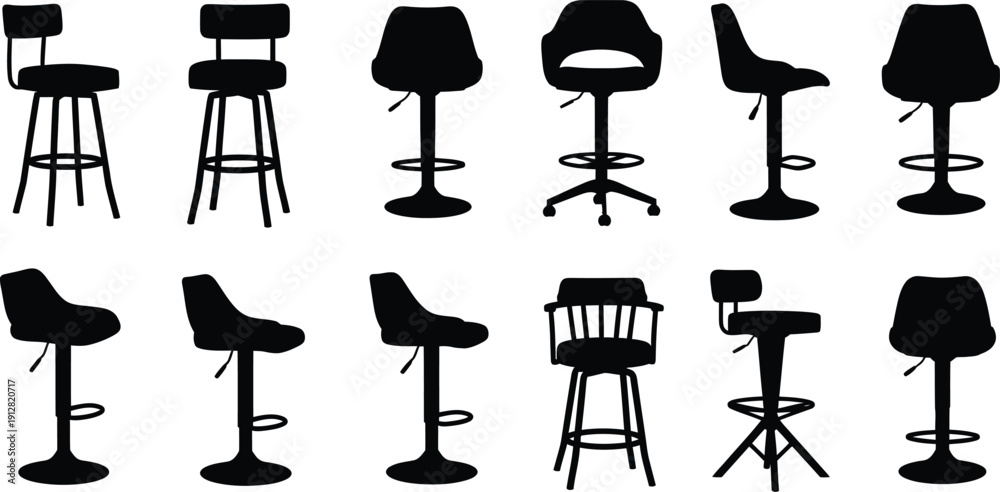 Obraz premium Collection of various bar stools in different styles and designs