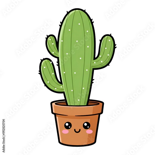 Cute Kawaii Cactus Illustration in a Smiley Pot