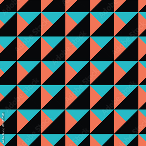 Colorful geometric pattern featuring triangles in coral, teal, and black.