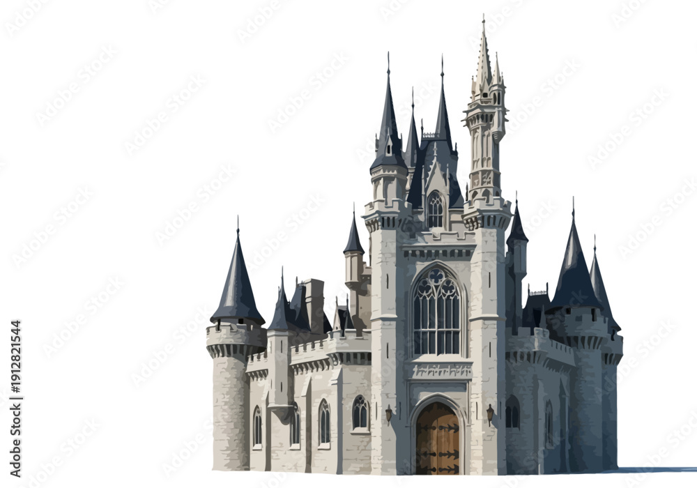 Fototapeta premium Large gray castle with tall spires.