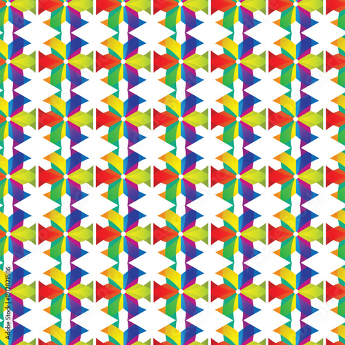 Colorful geometric pattern featuring vibrant stars in a repeating design.