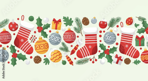 Festive Christmas Holiday Decorative Border Design Light Green Background