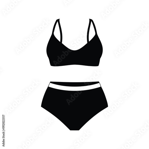 Black and white swimsuit with a sporty design silhouette vector illustration, highwaisted bikini silhouette vector illustration