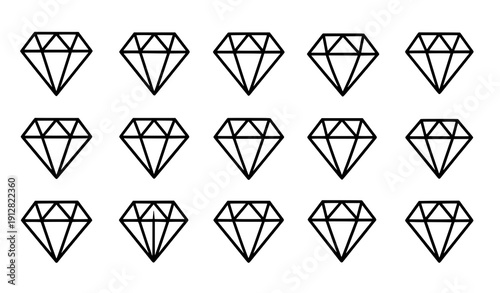 Diamond gem solid vector icon set