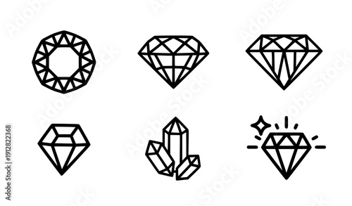 Diamond gem solid vector icon set