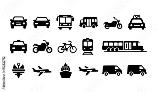 Minimal transport and vehicle vector icons