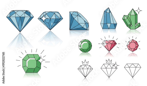 Luxury diamond and gemstone vector icons