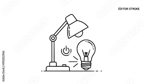 Electric lamp light bulb editable stroke vector icon