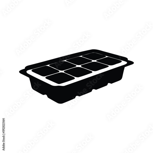 Black and white ice cube tray with detailed compartments silhouette vector illustration, ice tray silhouette vector illustration