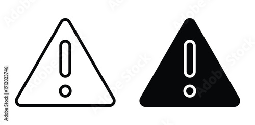 Attention Sign Icon in Black and White Triangle Shapes with Exclamation Mark
