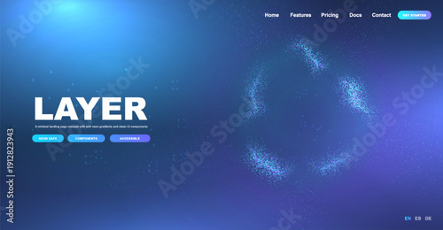 Big data banner or website page. Big data analytics landing page with neon galaxy view. Futuristic big data background. Vector graphic landing page. Vector hi-tech background