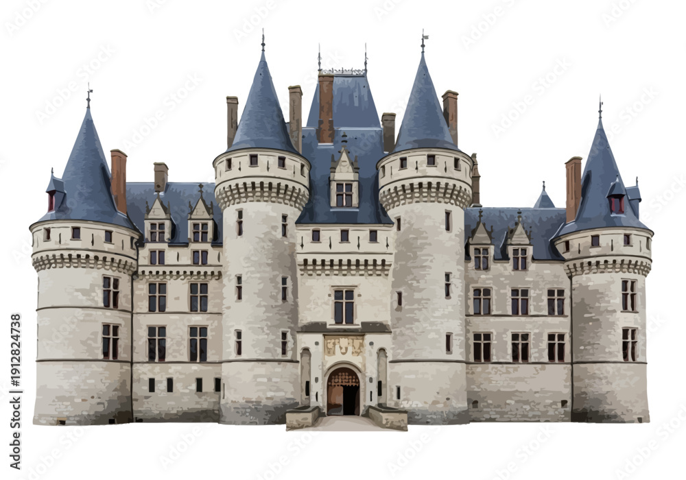 Fototapeta premium Large White Stone Castle Building Architecture.