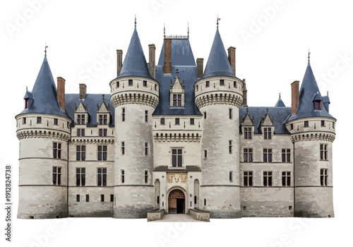 Large White Stone Castle Building Architecture.