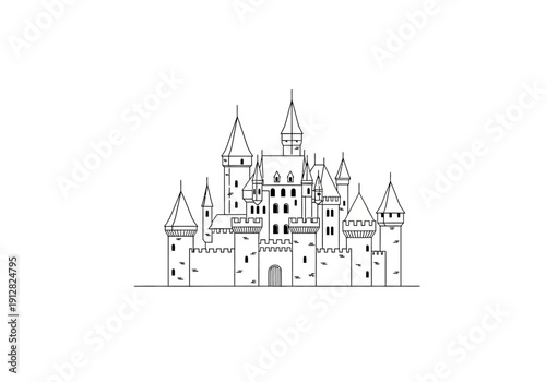 Medieval Castle Architecture Design Illustration.