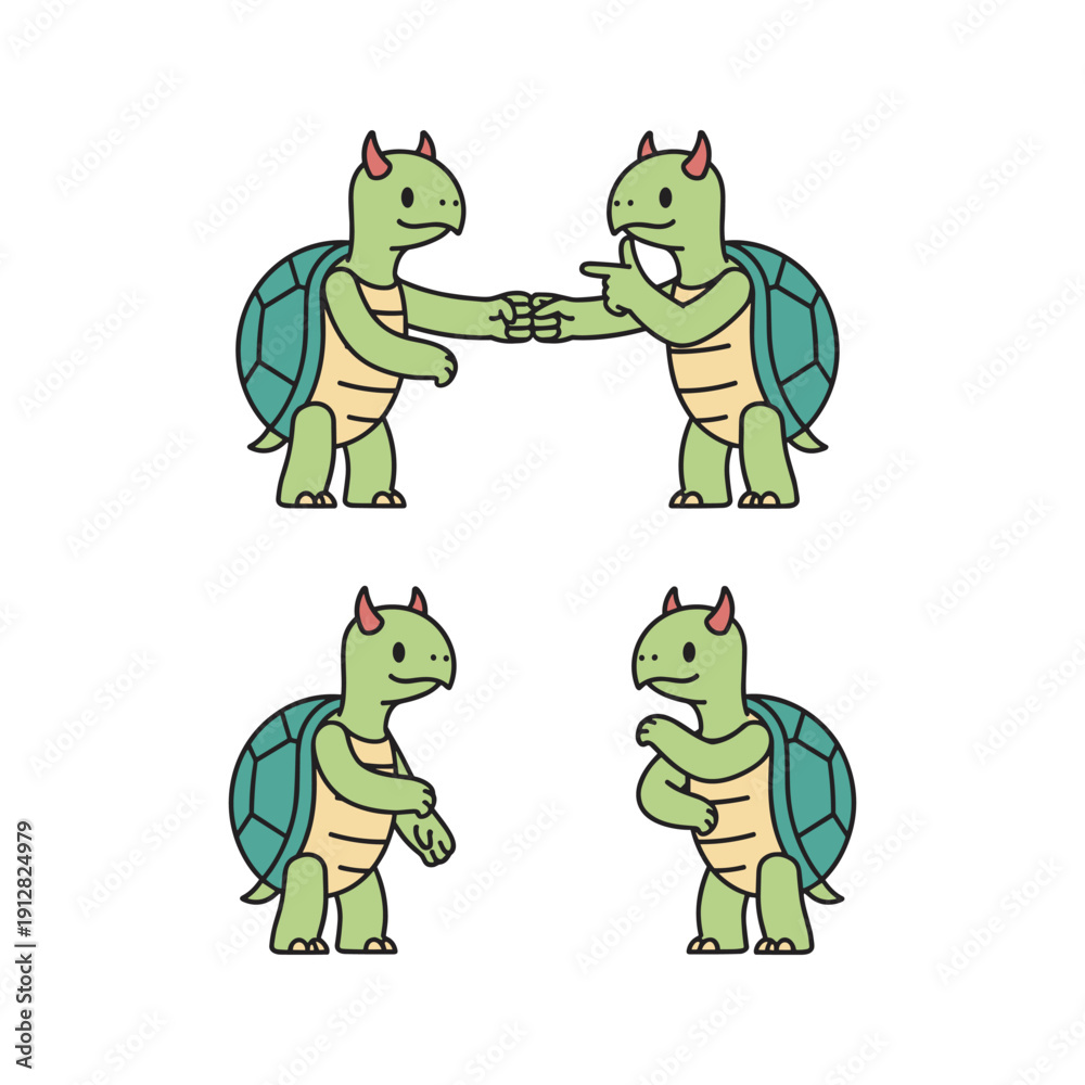 Naklejka premium Cartoon dinosaurs collaborating and standing alone with confident attitude