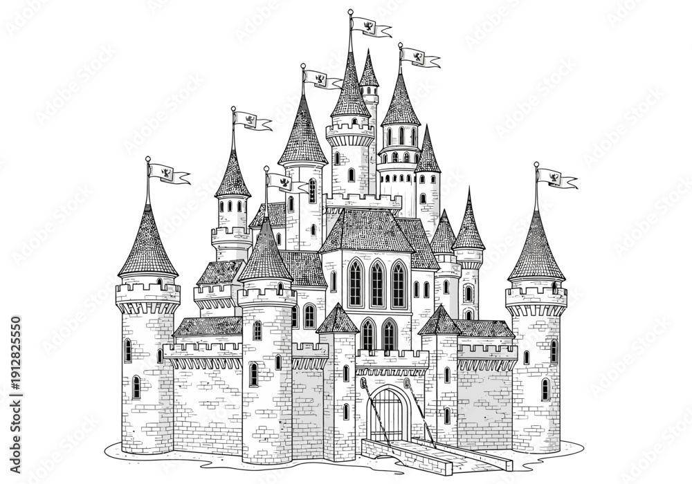 Obraz premium Medieval Castle Architecture Stone Structure.