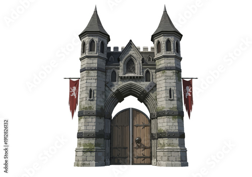 Medieval Castle Gate with Towers.