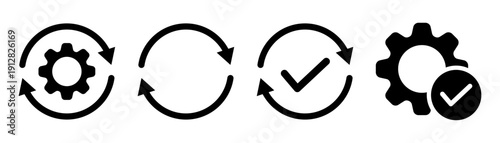 Minimal refresh, settings, update, and gear check icons set for graphic and web design vector stock illustration
