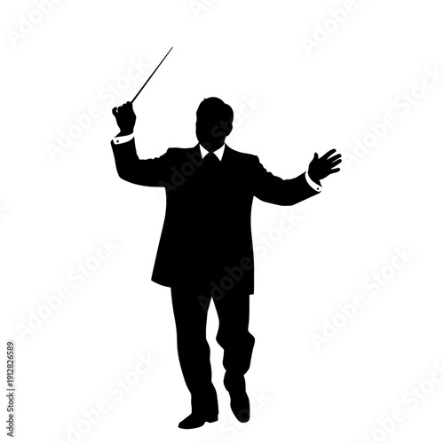 Silhouette of a conductor leading an orchestra with a baton