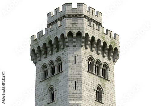 Medieval stone castle tower architecture.
