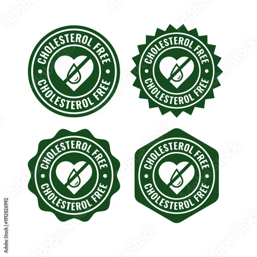 Cholesterol Free logo set, Cholesterol Free badge set, Cholesterol Free stamp set, Cholesterol Free seal set