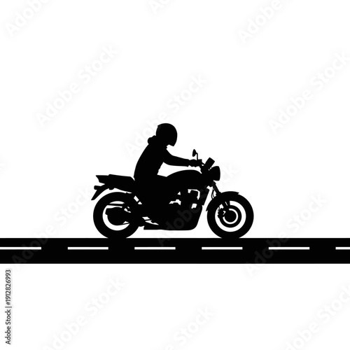 Silhouette of a motorcyclist riding on a road simple graphic design