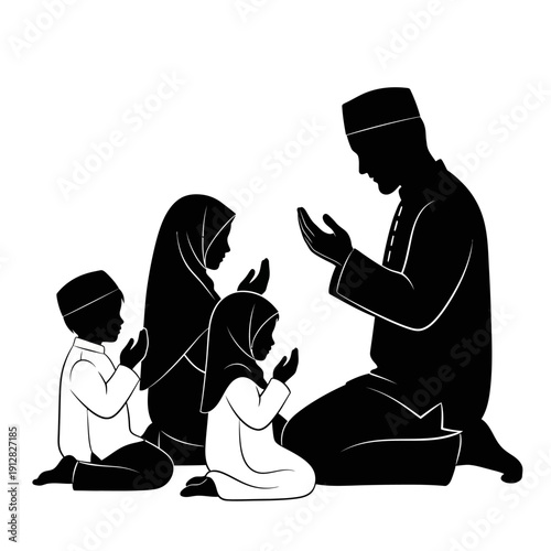 Muslim family praying together a silhouette illustration of faith and devotion