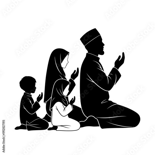 Muslim family praying together a silhouette of devotion and faith