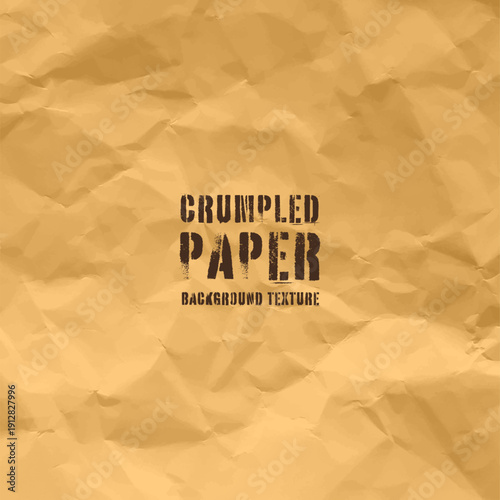 Colorful yellow crumpled recycled paper texture. Rough grunge old kraft wrapping paper background. Vintage blank packaging sheet. Vector illustration