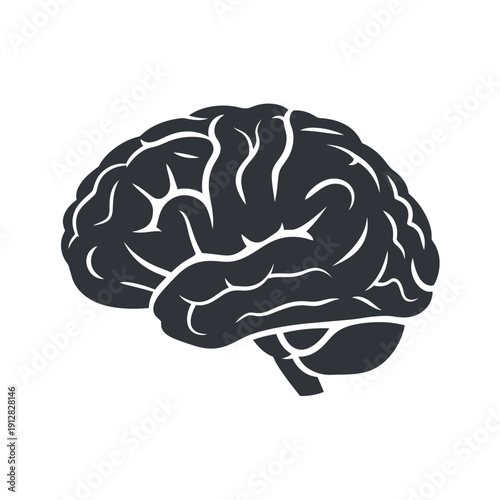 A detailed black silhouette of a human brain with visible convolutions