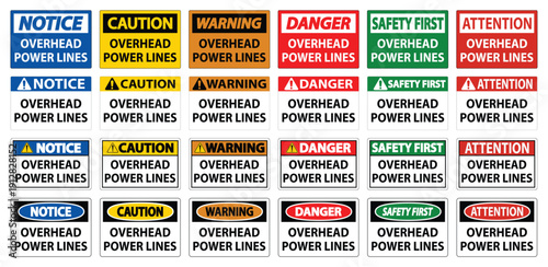 Collection of Safety Signs for Overhead Power Lines in Various Styles