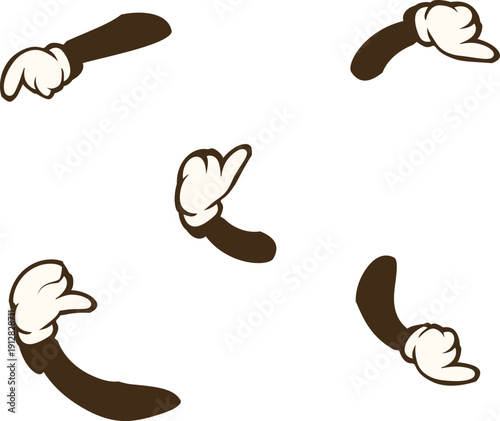 Vászonkép Cartoon hands making different gestures on a white background
