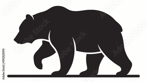 California Bear Silhouette Vector – Black Stylized Icon of Walking Grizzly for Wildlife, Nature, and State Identity Design Projects