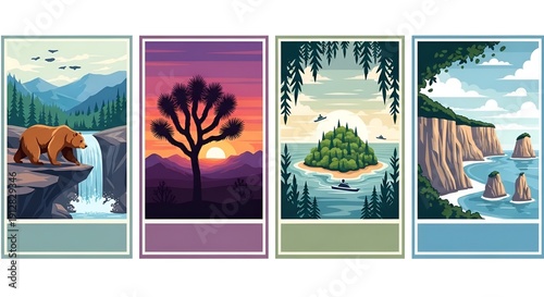 Wallpaper Mural scenic landscape illustrations, nature views, outdoor scenes, sunset, mountains, island, ocean Torontodigital.ca