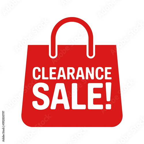Red shopping bag with clearance sale text on white background