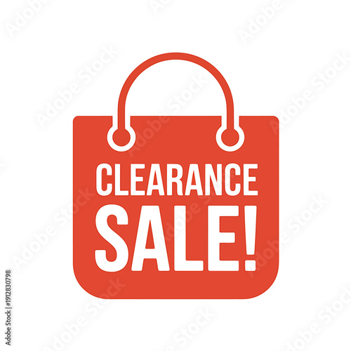 Red shopping bag icon with clearance sale text on white background