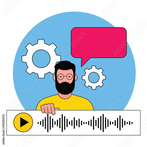 Podcast Creator's Studio: An illustration showcasing a podcast creator in a studio environment. The individual is immersed in the process of creating content.