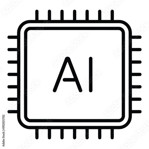 Modern artificial intelligence symbol with ai lettering on a microchip background isolated on white background, Vector