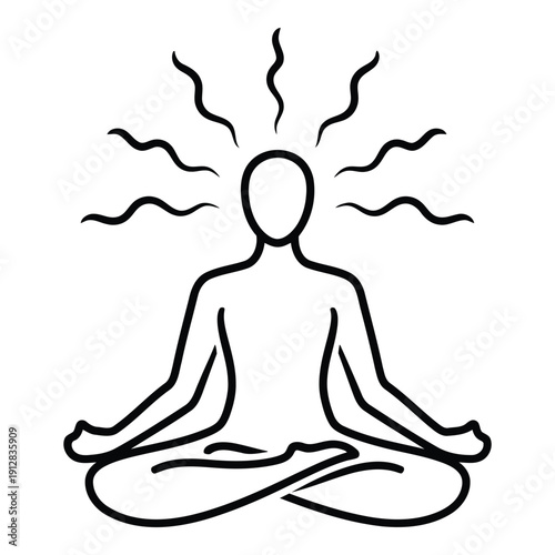 Person meditating with energy lines emanating from their head. isolated on white background, Vector