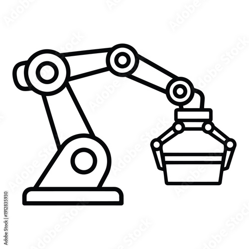 Industrial robotic arm lifting a heavy basket in a manufacturing setting isolated on white background, Vector