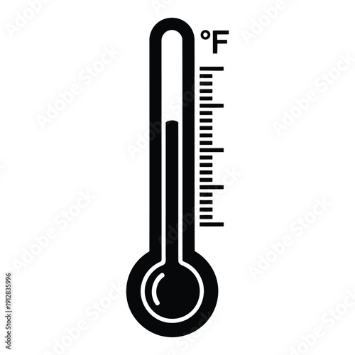 A black and white illustration of a thermometer measuring temperature in fahrenheit. isolated on white background, Vector