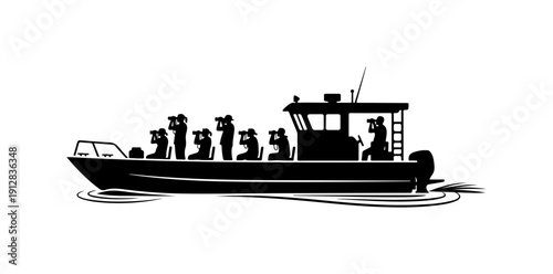Ferry Boat with Passengers and Vehicle Vector Illustration