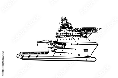 Modern Offshore Drilling and Supply Vessel Illustration