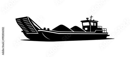 Bulk Cargo Ship Unloading Vector Illustration