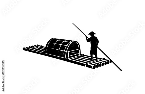 Traditional Farmer Tending to Greenhouse with Bamboo Frame
