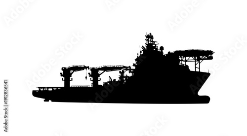 Silhouette of a Large Cargo or Military Support Ship Vector Art