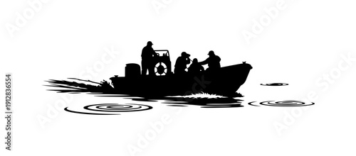 Silhouette of People in a Small Boat on Water