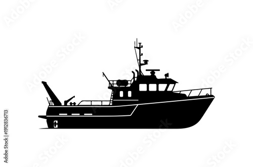 Fishing Vessel Silhouette - Black Vector Illustration
