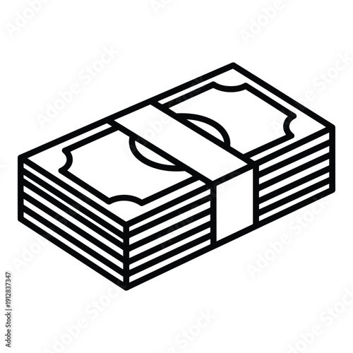 A stack of hundred dollar bills with a rubber band around it. isolated on white background, Vector